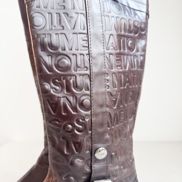 Costume National Chestnut Brown Spell-out Tall Riding Boots 37 - Picture 9 of 12